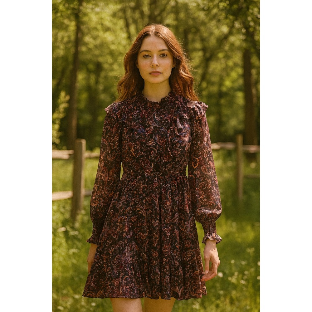 Fate Dress Women S Colorful Paisley Mock Neck Ruffle‎ Cottagecore Festival Boho